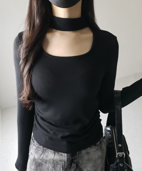 me+em select(ミームセレクト)の「※※【 3color / 裏起毛 】スクエアネックチョーカーシャーリングトップス / square neck choker shirring tops(Tシャツ/カットソー・レディース・ホワイト/ブラック/グレー・FREE)」の18枚目の写真