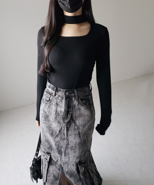 me+em select(ミームセレクト)の「※※【 3color / 裏起毛 】スクエアネックチョーカーシャーリングトップス / square neck choker shirring tops(Tシャツ/カットソー・レディース・ホワイト/ブラック/グレー・FREE)」の19枚目の写真