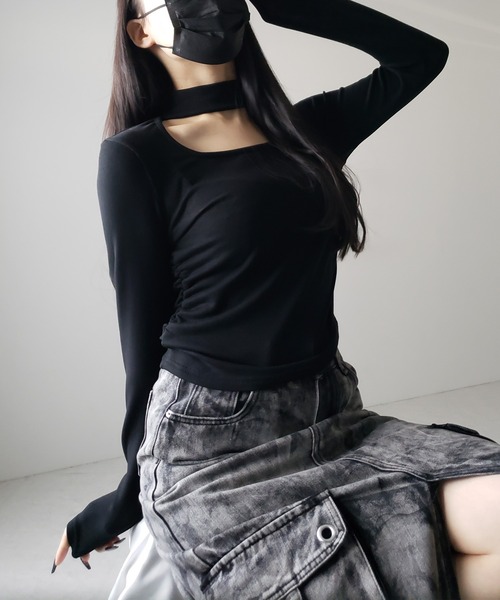 me+em select(ミームセレクト)の「※※【 3color / 裏起毛 】スクエアネックチョーカーシャーリングトップス / square neck choker shirring tops(Tシャツ/カットソー・レディース・ホワイト/ブラック/グレー・FREE)」の20枚目の写真