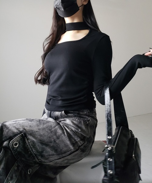 me+em select(ミームセレクト)の「※※【 3color / 裏起毛 】スクエアネックチョーカーシャーリングトップス / square neck choker shirring tops(Tシャツ/カットソー・レディース・ホワイト/ブラック/グレー・FREE)」の21枚目の写真