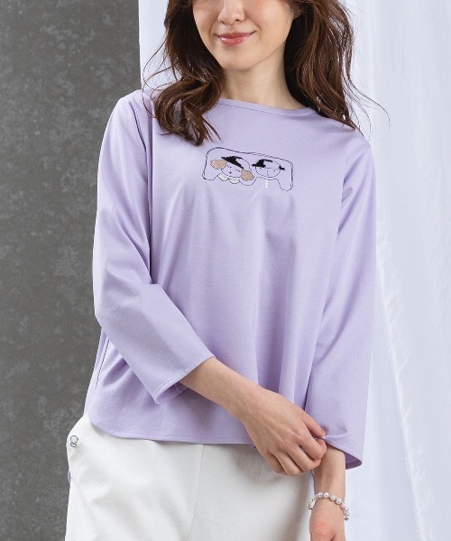 STUDIO PICONE(スタジオピッコーネ)の「UV冷感デザイン刺繍長袖Tシャツ(Tシャツ/カットソー・レディース・ライトグリーン/ホワイト/ライトパープル/ブラック・M/L/LL)」の1枚目の写真