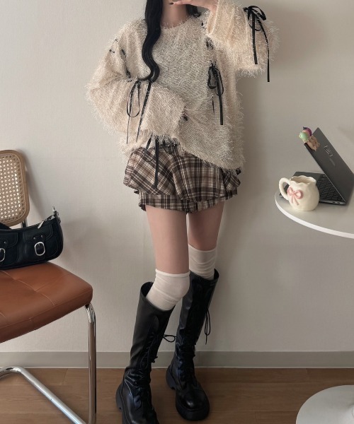 nemne store(ネンネストア)の「《Delfy》チェックフリルスカパン(スカート・レディース・ブラウン系/グレー系・SMALL/MEDIUM)」の1枚目の写真