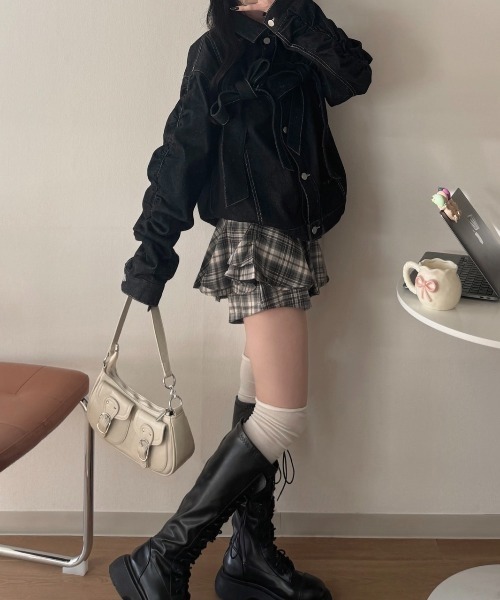 nemne store(ネンネストア)の「《Delfy》チェックフリルスカパン(スカート・レディース・ブラウン系/グレー系・SMALL/MEDIUM)」の5枚目の写真