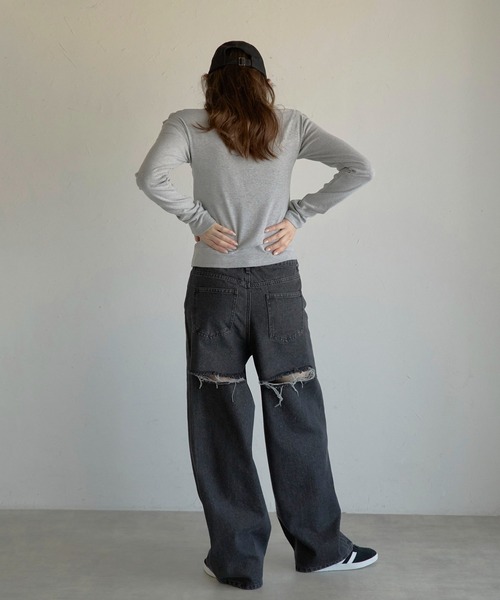 MINERTE(ミネルテ)の「【MINERTE】back damaged denim pants / バックダメージデニムパンツ(デニムパンツ・レディース・ブラック/ライトブルー・M/S)」の3枚目の写真