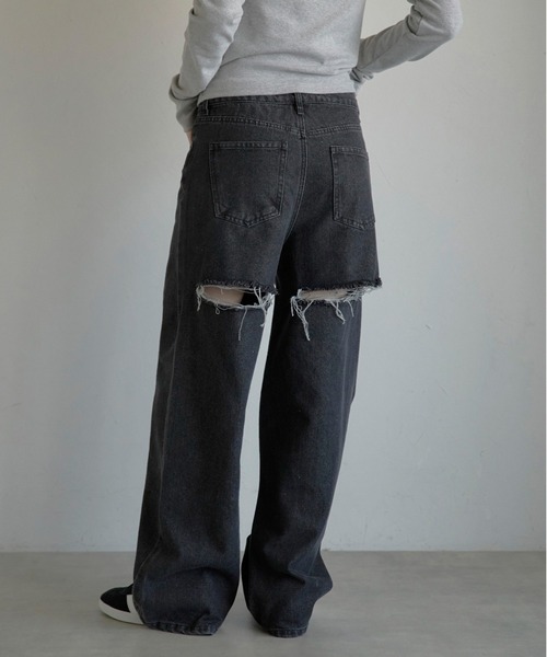 MINERTE(ミネルテ)の「【MINERTE】back damaged denim pants / バックダメージデニムパンツ(デニムパンツ・レディース・ブラック/ライトブルー・M/S)」の7枚目の写真