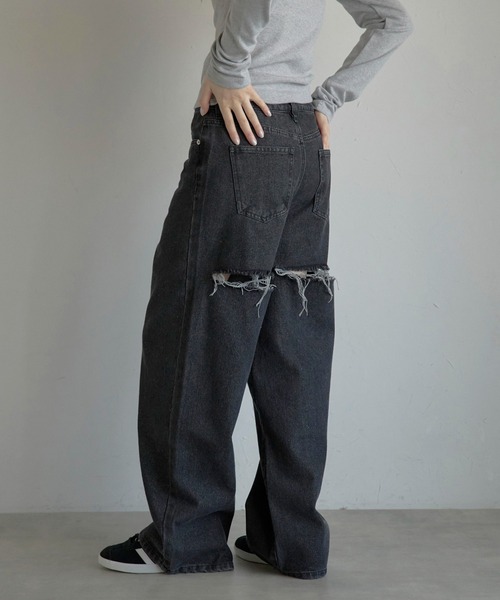 MINERTE(ミネルテ)の「【MINERTE】back damaged denim pants / バックダメージデニムパンツ(デニムパンツ・レディース・ブラック/ライトブルー・M/S)」の8枚目の写真