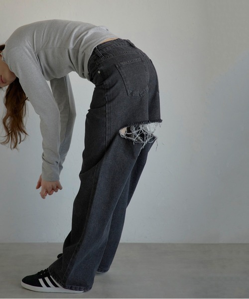 MINERTE(ミネルテ)の「【MINERTE】back damaged denim pants / バックダメージデニムパンツ(デニムパンツ・レディース・ブラック/ライトブルー・M/S)」の9枚目の写真