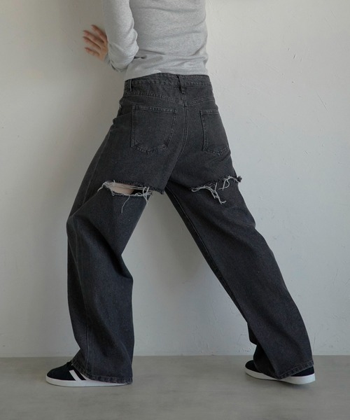 MINERTE(ミネルテ)の「【MINERTE】back damaged denim pants / バックダメージデニムパンツ(デニムパンツ・レディース・ブラック/ライトブルー・M/S)」の10枚目の写真