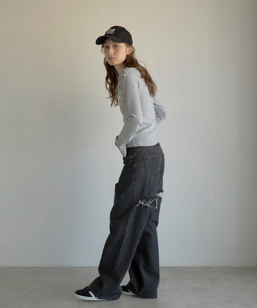 MINERTE(ミネルテ)の「【MINERTE】back damaged denim pants / バックダメージデニムパンツ(デニムパンツ・レディース・ブラック/ライトブルー・M/S)」の12枚目の写真