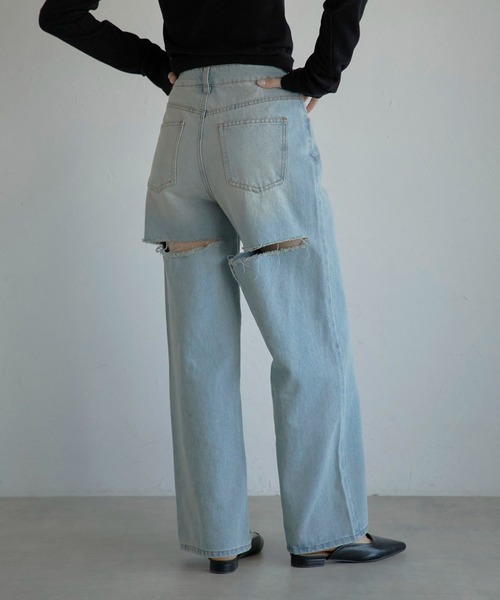 MINERTE(ミネルテ)の「【MINERTE】back damaged denim pants / バックダメージデニムパンツ(デニムパンツ・レディース・ブラック/ライトブルー・M/S)」の14枚目の写真