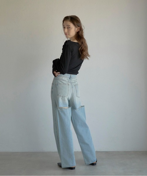 MINERTE(ミネルテ)の「【MINERTE】back damaged denim pants / バックダメージデニムパンツ(デニムパンツ・レディース・ブラック/ライトブルー・M/S)」の17枚目の写真