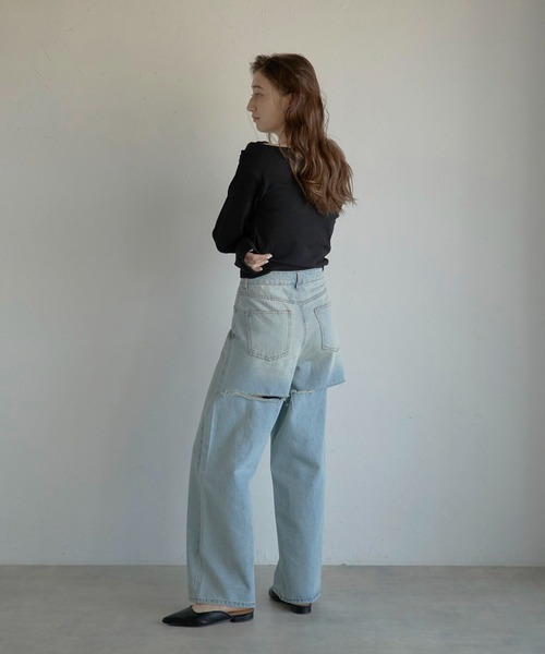 MINERTE(ミネルテ)の「【MINERTE】back damaged denim pants / バックダメージデニムパンツ(デニムパンツ・レディース・ブラック/ライトブルー・M/S)」の18枚目の写真
