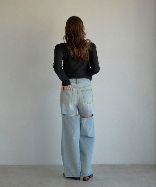 MINERTE(ミネルテ)の「【MINERTE】back damaged denim pants / バックダメージデニムパンツ(デニムパンツ・レディース・ブラック/ライトブルー・M/S)」の19枚目の写真