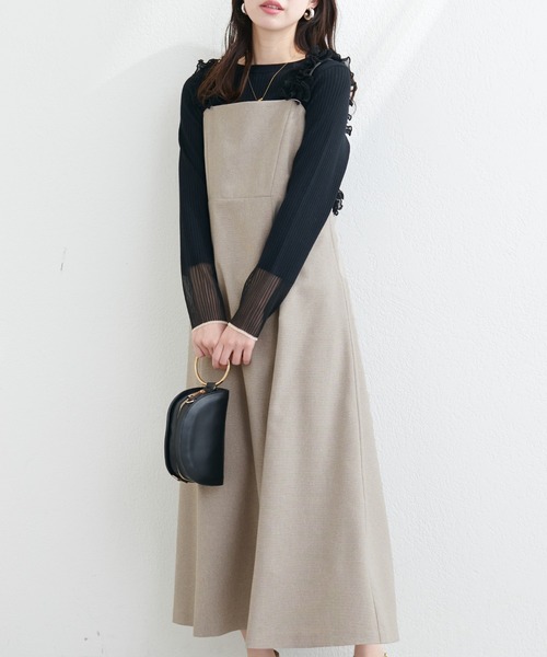 natural couture(ナチュラルクチュール)の「肩フリルフレアワンピース(ワンピース・レディース・ブラック系その他/グレー系その他/ブラウン系その他・FREE)」の1枚目の写真