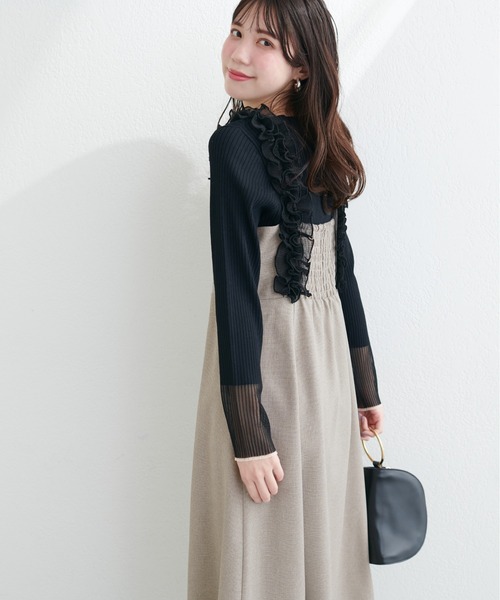 natural couture(ナチュラルクチュール)の「肩フリルフレアワンピース(ワンピース・レディース・ブラック系その他/グレー系その他/ブラウン系その他・FREE)」の7枚目の写真