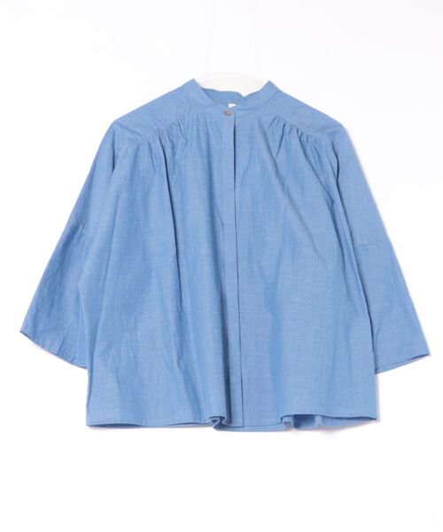 SIPULI（シプリ）の「Slab Yarn Cotton Lawn ピンタックギャザーブラウス（シャツ/ブラウス・レディース・ホワイト/ブルー・2）」の8枚目の写真