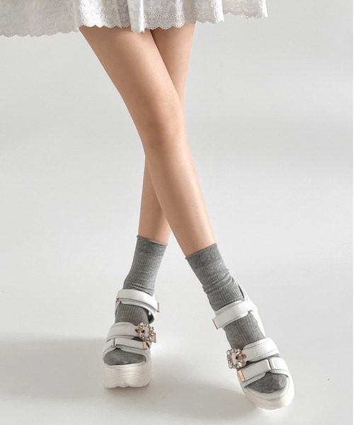 Shoes in Closet(シューズインクローゼット)の「【残りわずか!】+9.0㎝ 超軽量 厚底 ビジューバックル サンダル 5989(サンダル・レディース・ホワイト/アイボリー/ブラック・LL/S/M/L)」の5枚目の写真