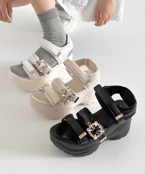 Shoes in Closet(シューズインクローゼット)の「【残りわずか!】+9.0㎝ 超軽量 厚底 ビジューバックル サンダル 5989(サンダル・レディース・ホワイト/アイボリー/ブラック・LL/S/M/L)」の15枚目の写真