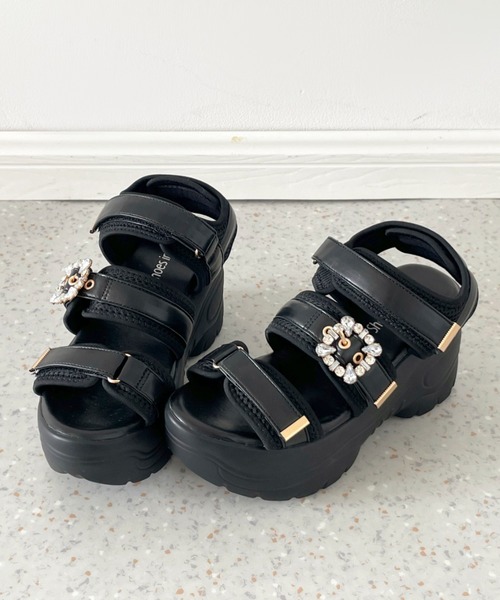 Shoes in Closet(シューズインクローゼット)の「【残りわずか!】+9.0㎝ 超軽量 厚底 ビジューバックル サンダル 5989(サンダル・レディース・ホワイト/アイボリー/ブラック・LL/S/M/L)」の19枚目の写真