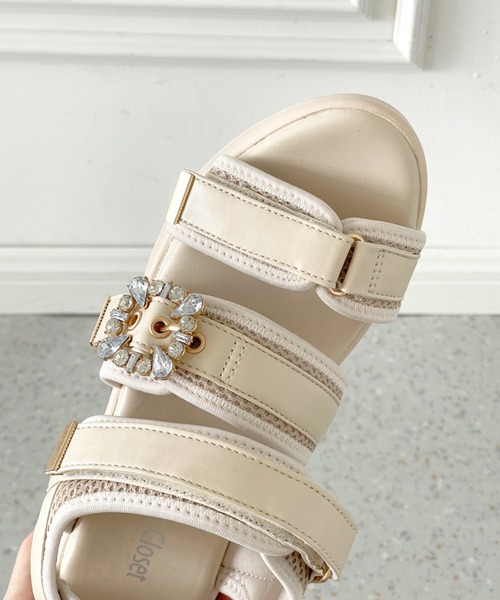 Shoes in Closet(シューズインクローゼット)の「【残りわずか!】+9.0㎝ 超軽量 厚底 ビジューバックル サンダル 5989(サンダル・レディース・ホワイト/アイボリー/ブラック・LL/S/M/L)」の12枚目の写真