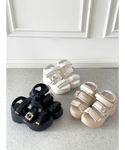 Shoes in Closet(シューズインクローゼット)の「【残りわずか!】+9.0㎝ 超軽量 厚底 ビジューバックル サンダル 5989(サンダル・レディース・ホワイト/アイボリー/ブラック・LL/S/M/L)」の14枚目の写真