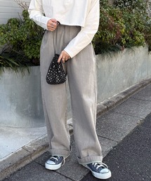 【ウエストサイズ調節可能/ユニセックス】ウエスト調節カラーオーバーダイデニムパンツ