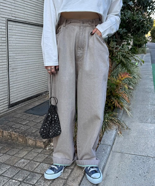 DOUBLE NAME(ダブルネーム)の「【ウエストサイズ調節可能/ユニセックス】ウエスト調節カラーオーバーダイデニムパンツ(デニムパンツ・レディース・グレー/ピンク/ベージュ・FREE)」の17枚目の写真