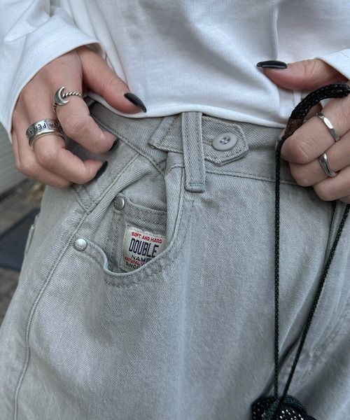 DOUBLE NAME(ダブルネーム)の「【ウエストサイズ調節可能/ユニセックス】ウエスト調節カラーオーバーダイデニムパンツ(デニムパンツ・レディース・グレー/ピンク/ベージュ・FREE)」の22枚目の写真