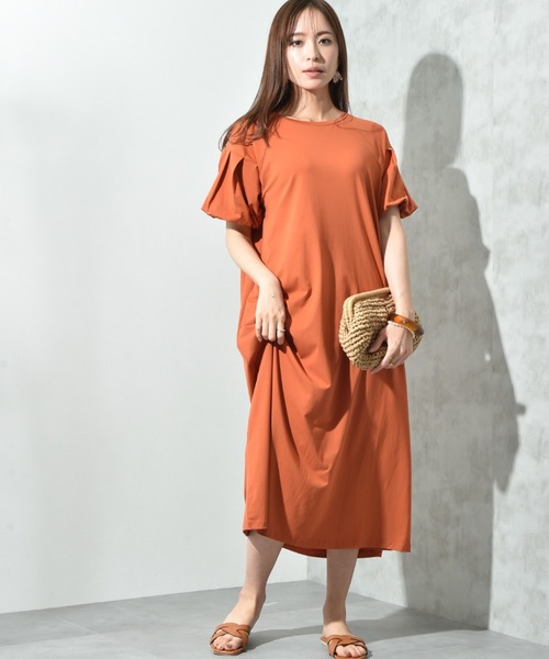 INTERPLANET（インタープラネット）の「【接触冷感】バルーンスリーブカットワンピース（ワンピース・レディース・オレンジ/グレー/ブラック・FREE）」の14枚目の写真
