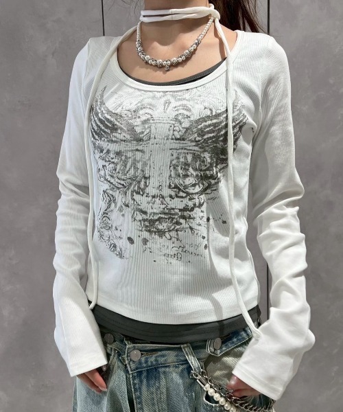セール】【XU】tie set cross wing long sleeve tee（Tシャツ