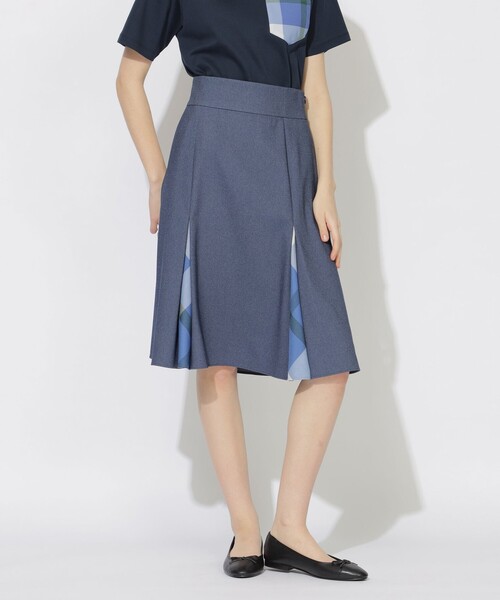 CB CRESTBRIDGE（シービークレストブリッジ）の「ボックスタックチェック切替ミモレスカート（スカート・レディース・ブラック/ホワイト系その他/ネイビー・M/S）」の3枚目の写真