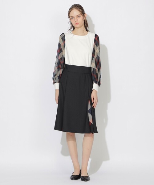 CB CRESTBRIDGE（シービークレストブリッジ）の「ボックスタックチェック切替ミモレスカート（スカート・レディース・ブラック/ホワイト系その他/ネイビー・M/S）」の9枚目の写真