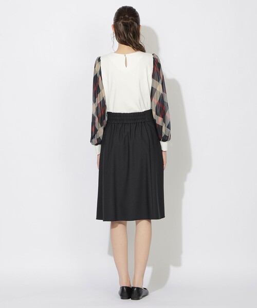 CB CRESTBRIDGE（シービークレストブリッジ）の「ボックスタックチェック切替ミモレスカート（スカート・レディース・ブラック/ホワイト系その他/ネイビー・M/S）」の11枚目の写真