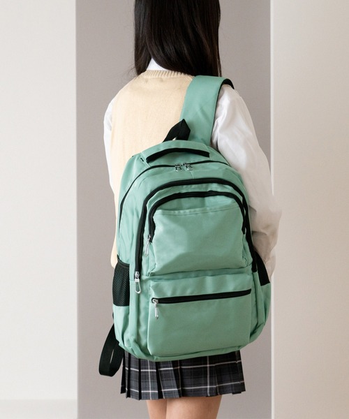 VitaFelice（ヴィータフェリーチェ）の「スクールナイロンバックパック 通学リュック 大容量 メンズライク リュック 学生バッグ 軽い スクバ（バックパック/リュック・レディース・ピンク/ミント/ブラック・FREE）」の2枚目の写真