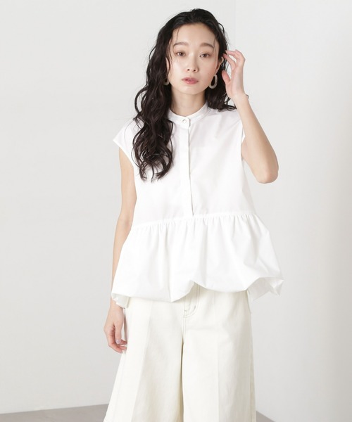 N.（N. Natural Beauty Basic）（エヌエヌナチュラルビューティーベーシック）の「バルーンペプラムブラウス（シャツ/ブラウス・レディース・ネイビー/オフホワイト/ブルー・MEDIUM）」の9枚目の写真