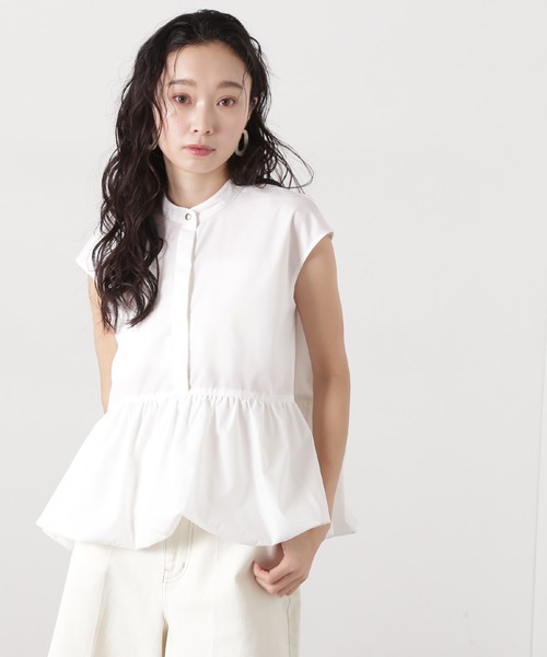 N.（N. Natural Beauty Basic）（エヌエヌナチュラルビューティーベーシック）の「バルーンペプラムブラウス（シャツ/ブラウス・レディース・ネイビー/オフホワイト/ブルー・MEDIUM）」の4枚目の写真