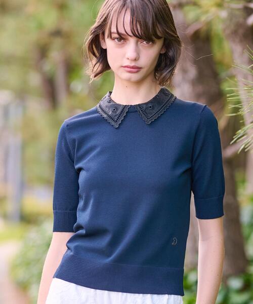 DRESSTERIOR（ドレステリア）の「【洗える／2WAY】エンブロイダリーカラーニット（ニット/セーター・レディース・サックスブルー/ホワイト/ベージュ/ネイビー・38/36/34）」の3枚目の写真