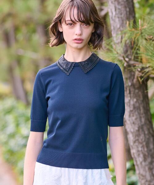 DRESSTERIOR（ドレステリア）の「【洗える／2WAY】エンブロイダリーカラーニット（ニット/セーター・レディース・サックスブルー/ホワイト/ベージュ/ネイビー・38/36/34）」の8枚目の写真