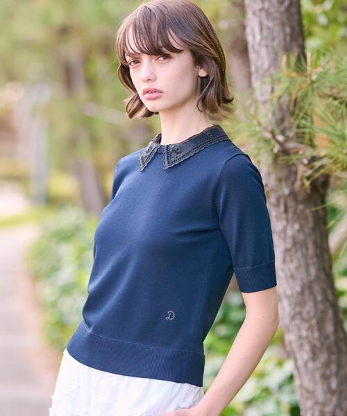 DRESSTERIOR（ドレステリア）の「【洗える／2WAY】エンブロイダリーカラーニット（ニット/セーター・レディース・サックスブルー/ホワイト/ベージュ/ネイビー・38/36/34）」の9枚目の写真