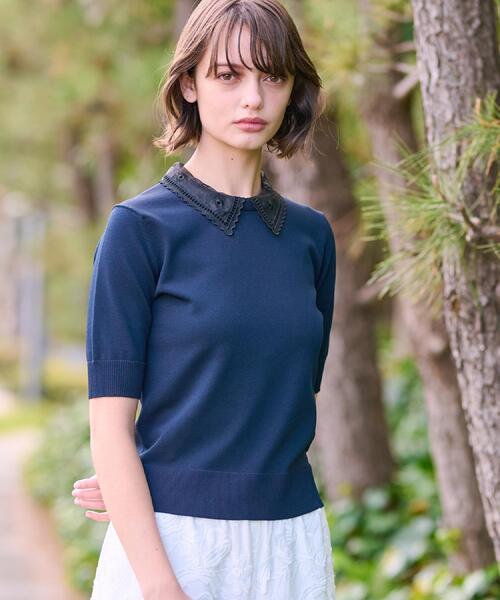 DRESSTERIOR（ドレステリア）の「【洗える／2WAY】エンブロイダリーカラーニット（ニット/セーター・レディース・サックスブルー/ホワイト/ベージュ/ネイビー・38/36/34）」の12枚目の写真