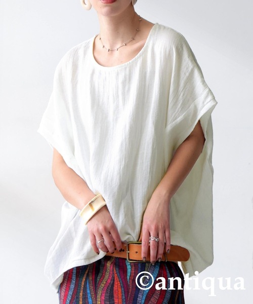 antiqua(アンティカ)の「レーヨンドレープカットソー(Tシャツ/カットソー・レディース・ブラック/ホワイト/ネイビー/グリーン/アッシュグレー・ONESIZE)」の2枚目の写真