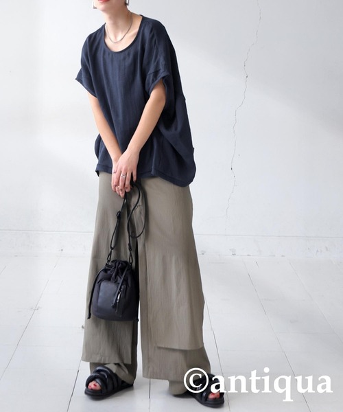 antiqua(アンティカ)の「レーヨンドレープカットソー(Tシャツ/カットソー・レディース・ブラック/ホワイト/ネイビー/グリーン/アッシュグレー・ONESIZE)」の10枚目の写真