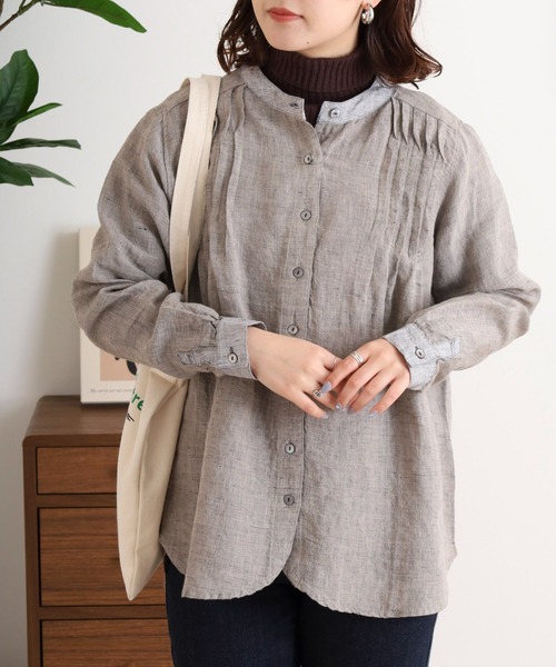 ubasoku(ウバソク)の「逆ピンタックバンドカラーブラウス(シャツ/ブラウス・レディース・ブラック系その他2/ブラック系その他/ネイビー・FREE)」の3枚目の写真