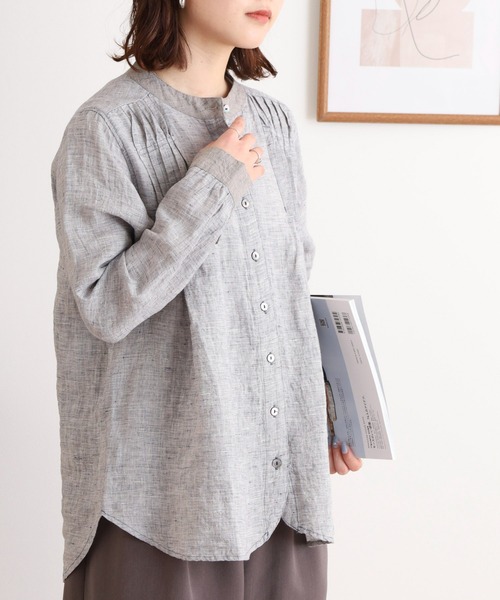 ubasoku(ウバソク)の「逆ピンタックバンドカラーブラウス(シャツ/ブラウス・レディース・ブラック系その他2/ブラック系その他/ネイビー・FREE)」の12枚目の写真