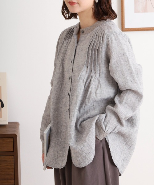 ubasoku(ウバソク)の「逆ピンタックバンドカラーブラウス(シャツ/ブラウス・レディース・ブラック系その他2/ブラック系その他/ネイビー・FREE)」の13枚目の写真