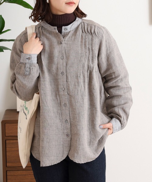 ubasoku(ウバソク)の「逆ピンタックバンドカラーブラウス(シャツ/ブラウス・レディース・ブラック系その他2/ブラック系その他/ネイビー・FREE)」の8枚目の写真