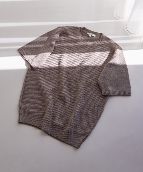 DESIGNWORKS（デザインワークス）の「和紙ニットTシャツ（Tシャツ/カットソー・メンズ・オレンジ/モカ/ライトベージュ/ブラック/カーキ/ブルー/レモンイエロー・46/48/50）」の2枚目の写真