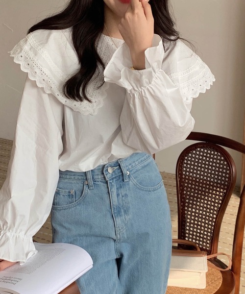 Ballsey♡レースビッグカラーブラウス　上品　仕事着 Ballsey♡レースビッグカラーブラウス 上品 仕事着 - メルカリ