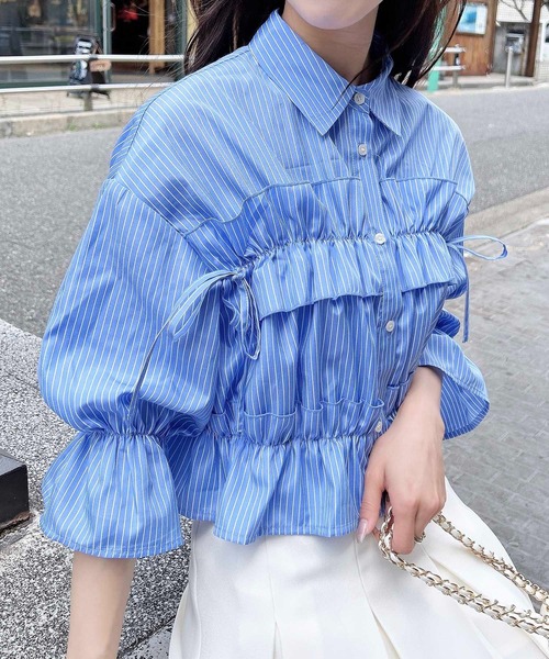 もなか バーガンディ フリルリボンシャツ もなか様専用 バーガンディ フリルリボンシャツ