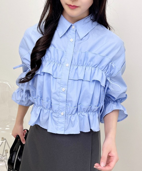 INGNI(イング)の「フリルリボンショート5分袖シャツ(シャツ/ブラウス・レディース・サックスブルー/ブルー系1/ホワイト系その他3/サックスブルー系1/イエロー系その他5/オフホワイト・M)」の17枚目の写真